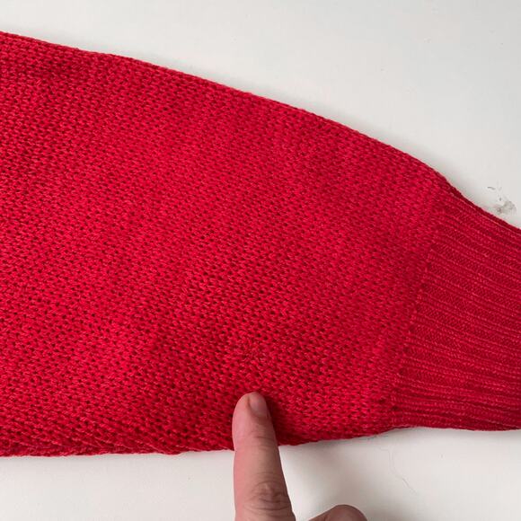 Vintage 90s Fair Isle Sweater Apres Ski Nordic Red Henley Cozy Knit Scandi XL - Picture 11 of 11